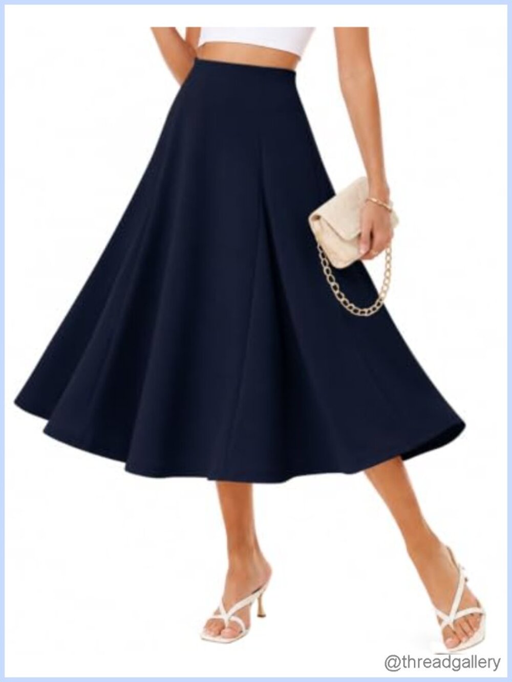 Women's A-Line Midi Skirt High Waisted Flared Patchwork Swing Skirt